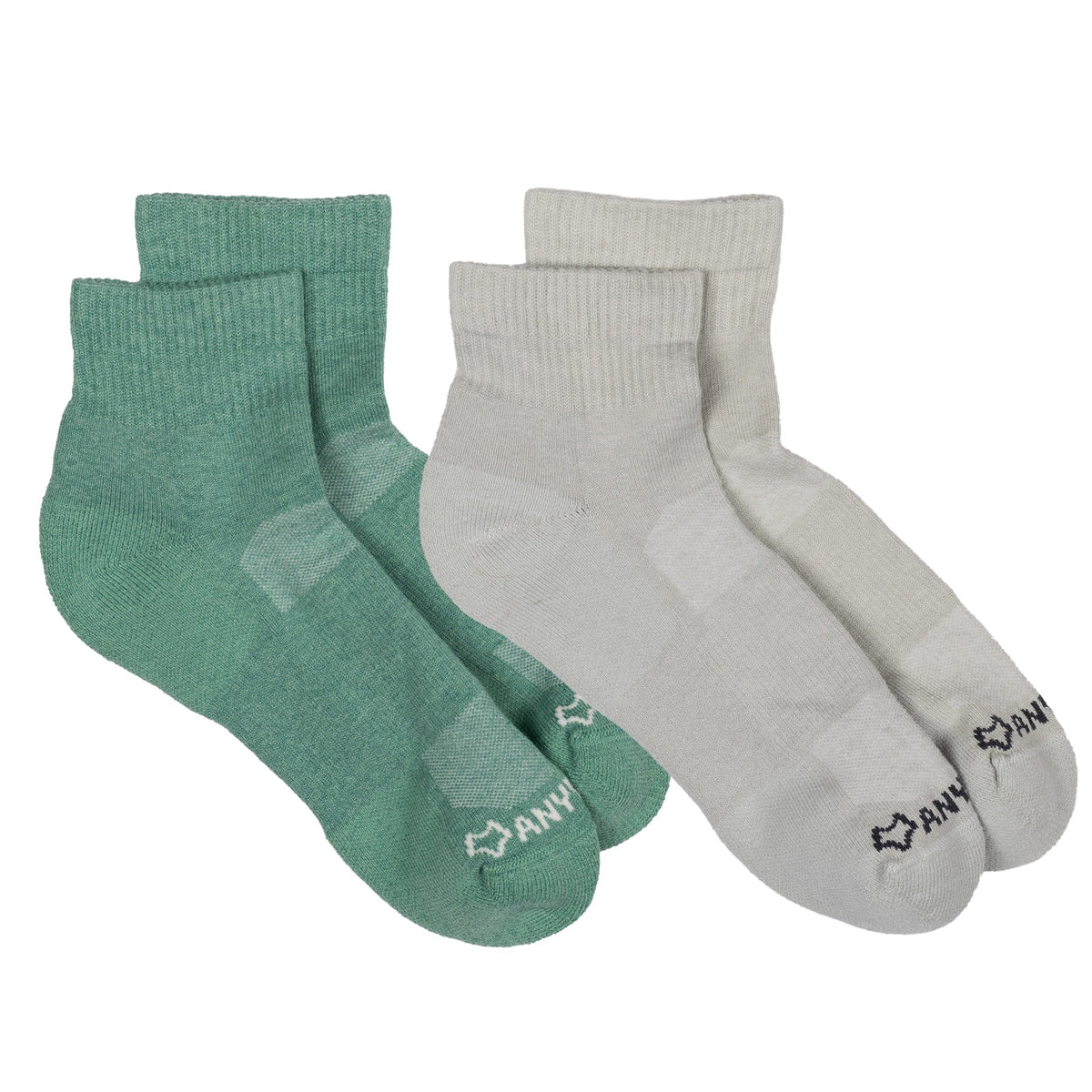 Anywear Essential Lightweight Quarter Crew Sock 2 Pack Anywear Pistil Designs Fern/Moss S/M
